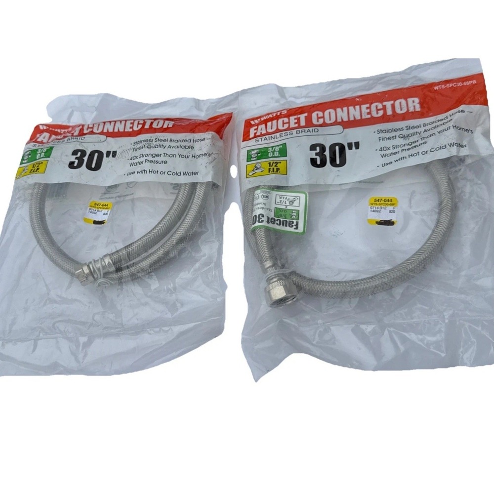 Lot Of 2 WATTS 30"‎ Faucet Connector 3/8" OD Inlet X 1/2" FIP Outlet WTSSP 3068P